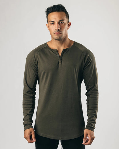 New Casual Button Long Sleeved T Shirt Men's Solid Color Sports Top