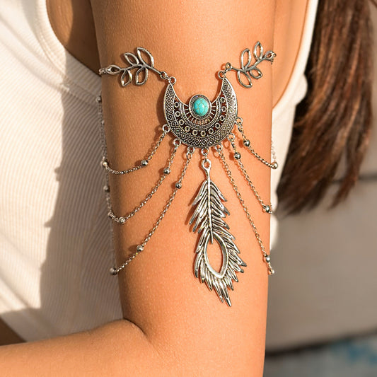 Bohemian Metal Chain Ornament Arm Retro Dreamcatcher Leaves Tassel Bracelet